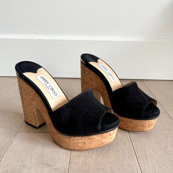 Jimmy Choo Cork Black Sandal Heels - Picture 1 of 8